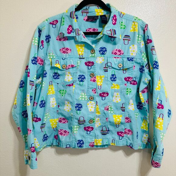 Jane Ashley Woman Colorful Button Down Lightweight Jacket Size 1X Purses - Picture 2 of 5
